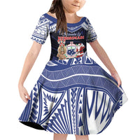 Samoa Christmas Family Matching Off Shoulder Short Dress and Hawaiian Shirt Samoan Siva Dance With Santa DT05 Daughter's Dress Navy - Polynesian Pride