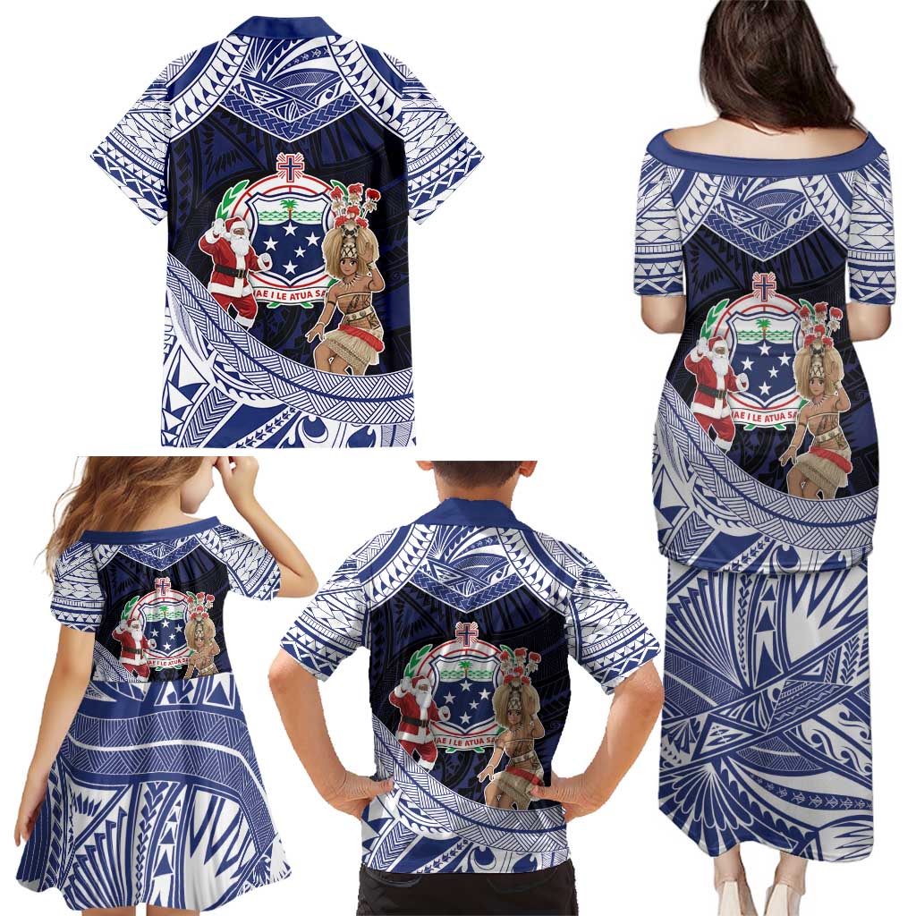 Samoa Christmas Family Matching Puletasi and Hawaiian Shirt Samoan Siva Dance With Santa - Polynesian Pride