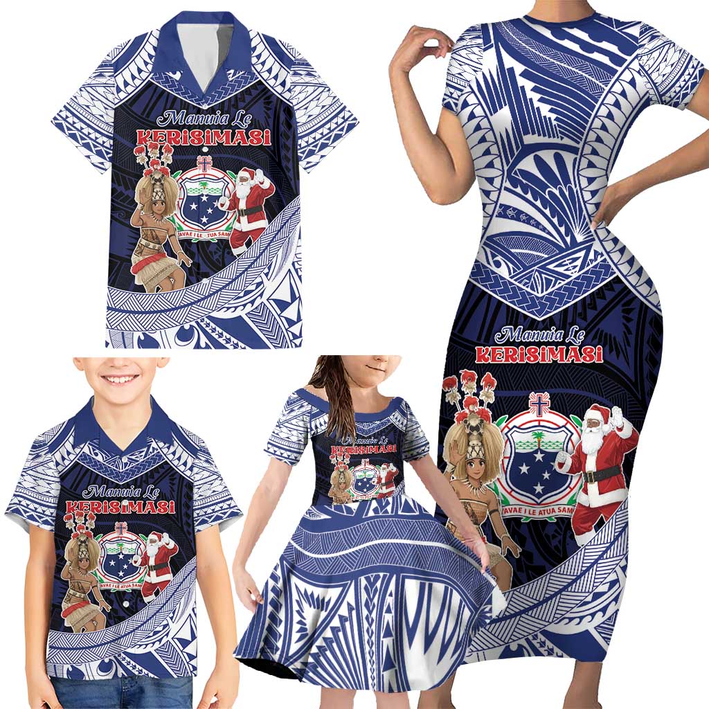 Samoa Christmas Family Matching Short Sleeve Bodycon Dress and Hawaiian Shirt Samoan Siva Dance With Santa DT05 - Polynesian Pride