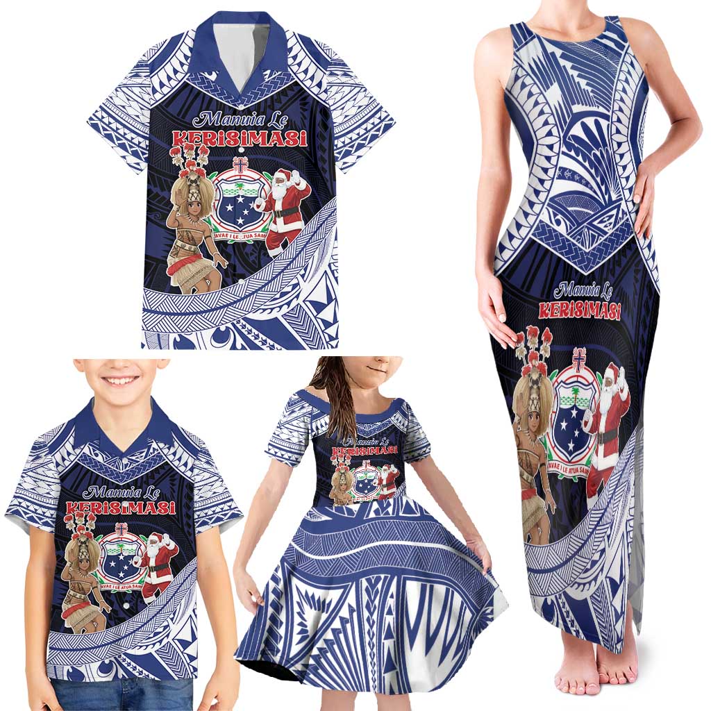 Samoa Christmas Family Matching Tank Maxi Dress and Hawaiian Shirt Samoan Siva Dance With Santa DT05 - Polynesian Pride