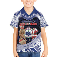 Samoa Christmas Family Matching Tank Maxi Dress and Hawaiian Shirt Samoan Siva Dance With Santa DT05 Son's Shirt Navy - Polynesian Pride