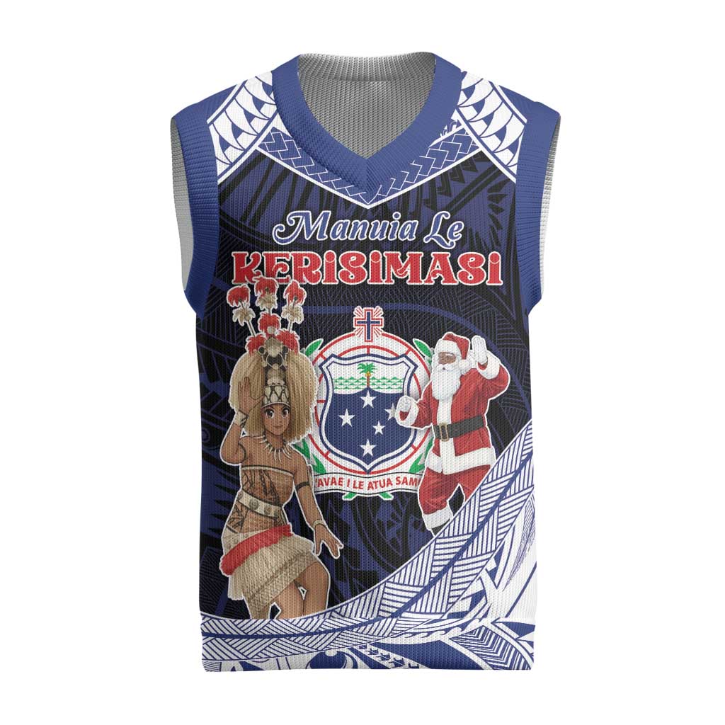 Samoa Christmas Knitted V-Neck Vest Samoan Siva Dance With Santa - Polynesian Pride