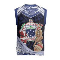 Samoa Christmas Knitted V-Neck Vest Samoan Siva Dance With Santa - Polynesian Pride