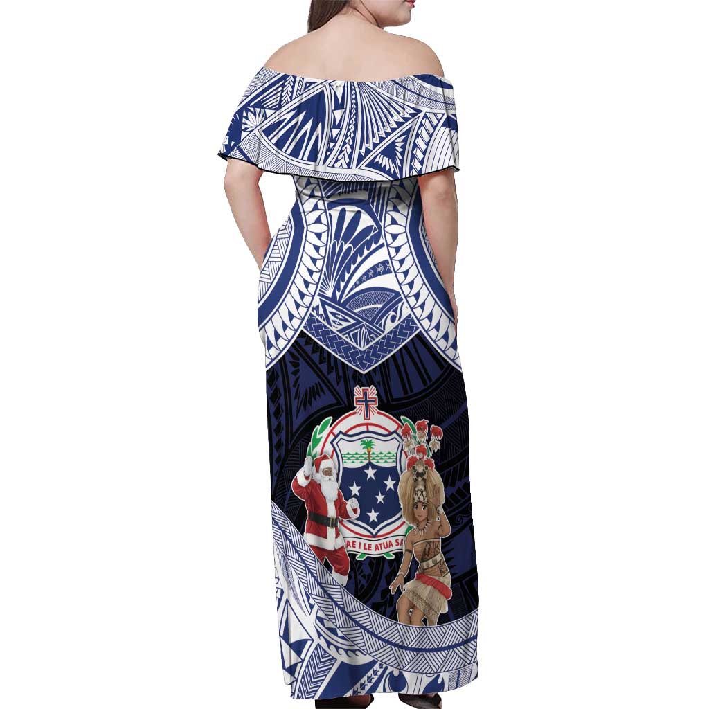 Samoa Christmas Off Shoulder Maxi Dress Samoan Siva Dance With Santa - Polynesian Pride