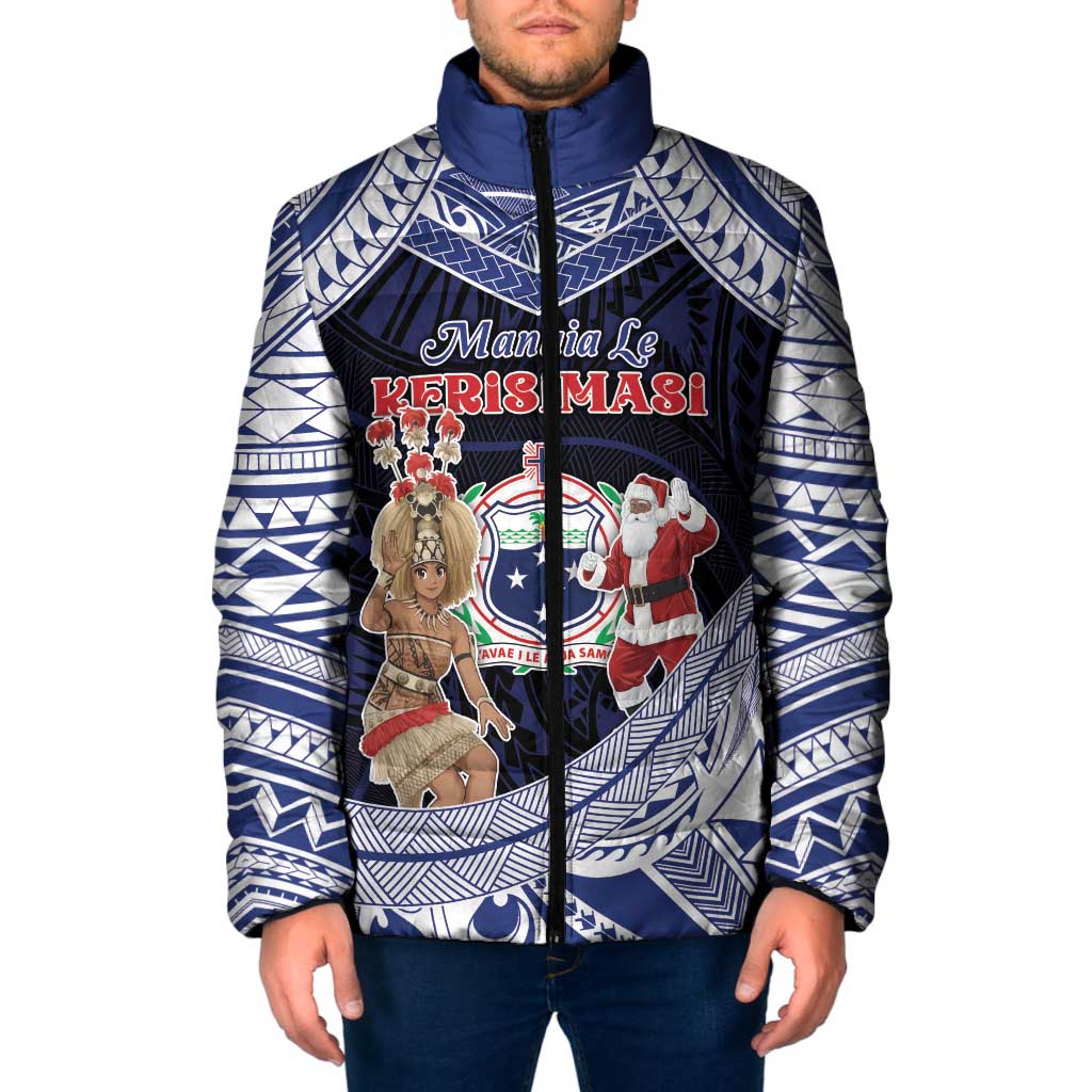Samoa Christmas Padded Jacket Samoan Siva Dance With Santa - Polynesian Pride