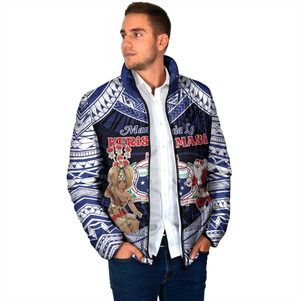 Samoa Christmas Padded Jacket Samoan Siva Dance With Santa - Polynesian Pride