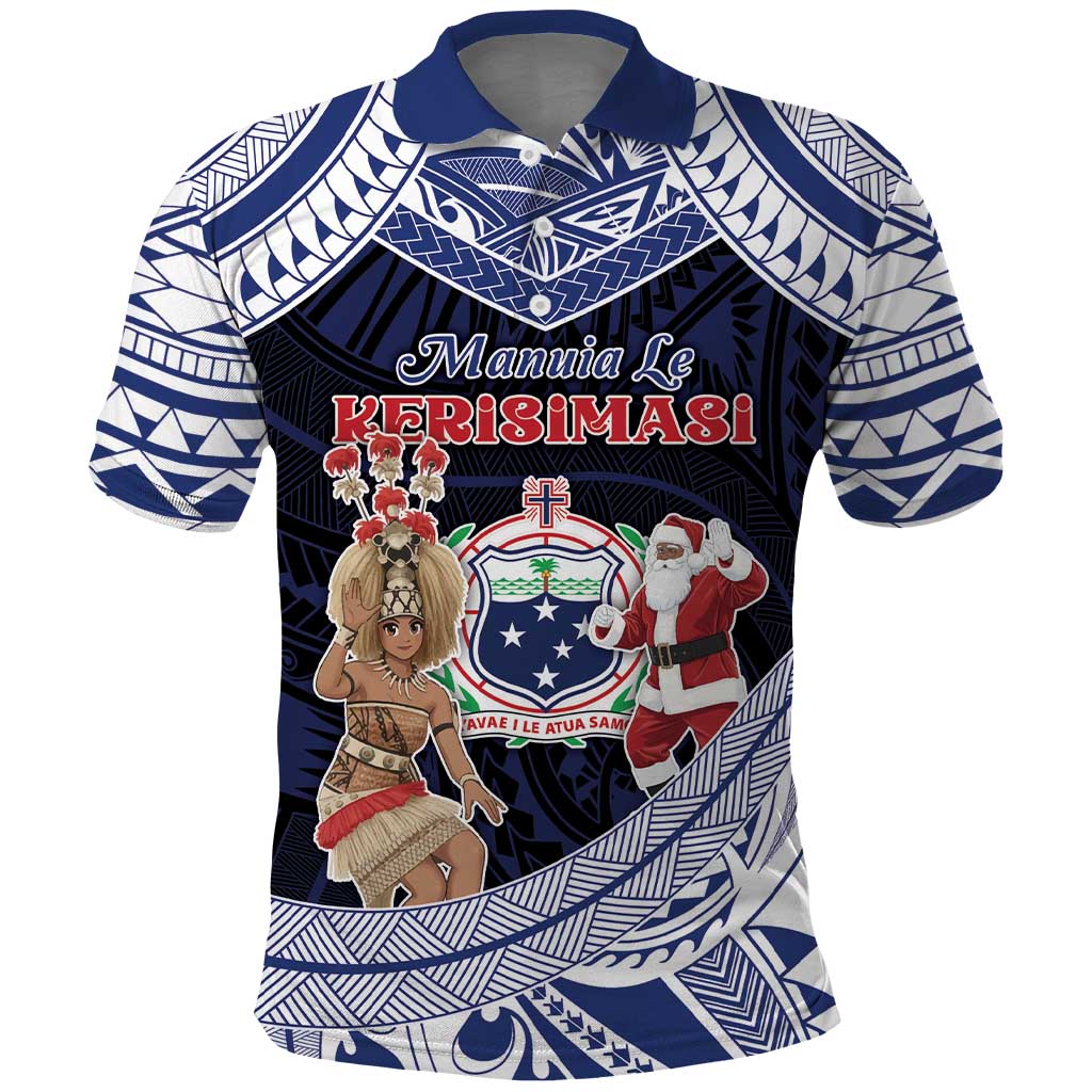 Samoa Christmas Polo Shirt Samoan Siva Dance With Santa - Polynesian Pride