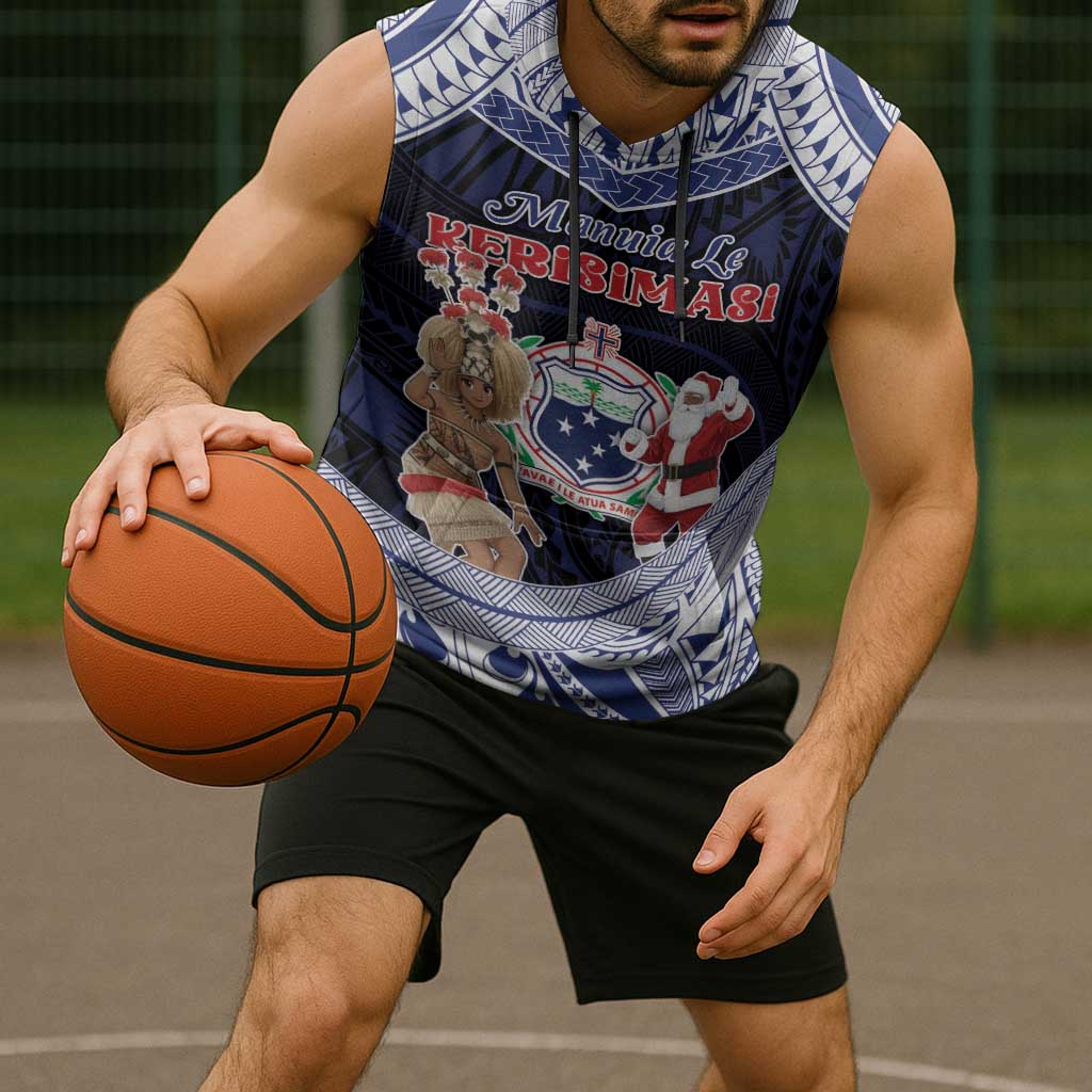 Samoa Christmas Sleeveless Hoodie Samoan Siva Dance With Santa - Polynesian Pride