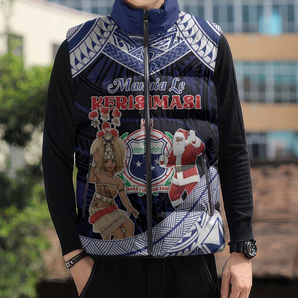 Samoa Christmas Sleeveless Puffer Jacket Samoan Siva Dance With Santa - Polynesian Pride