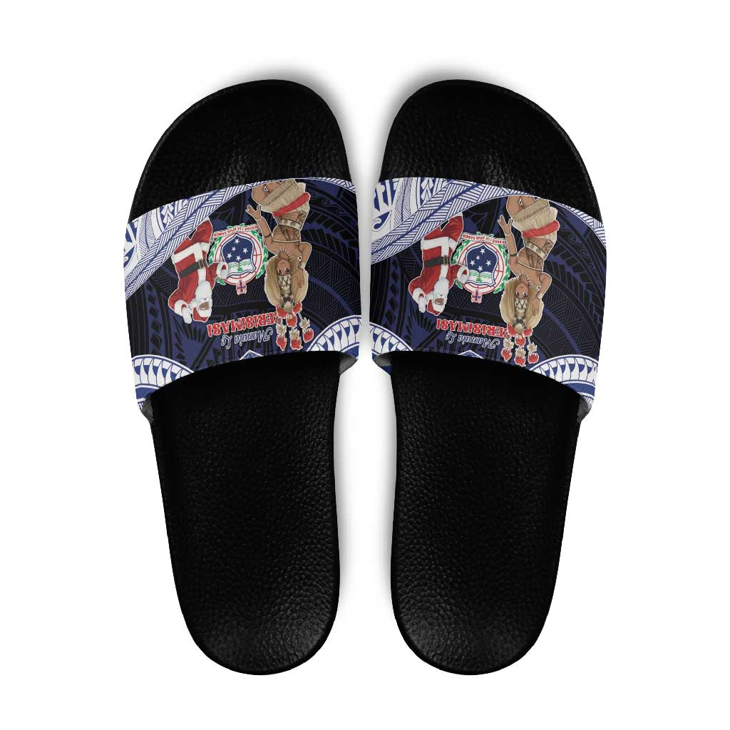 Samoa Christmas Slide Sandals Samoan Siva Dance With Santa - Polynesian Pride