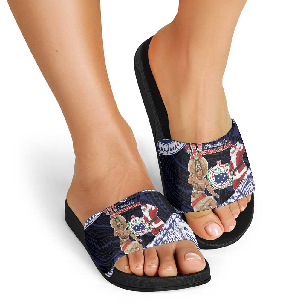 Samoa Christmas Slide Sandals Samoan Siva Dance With Santa - Polynesian Pride
