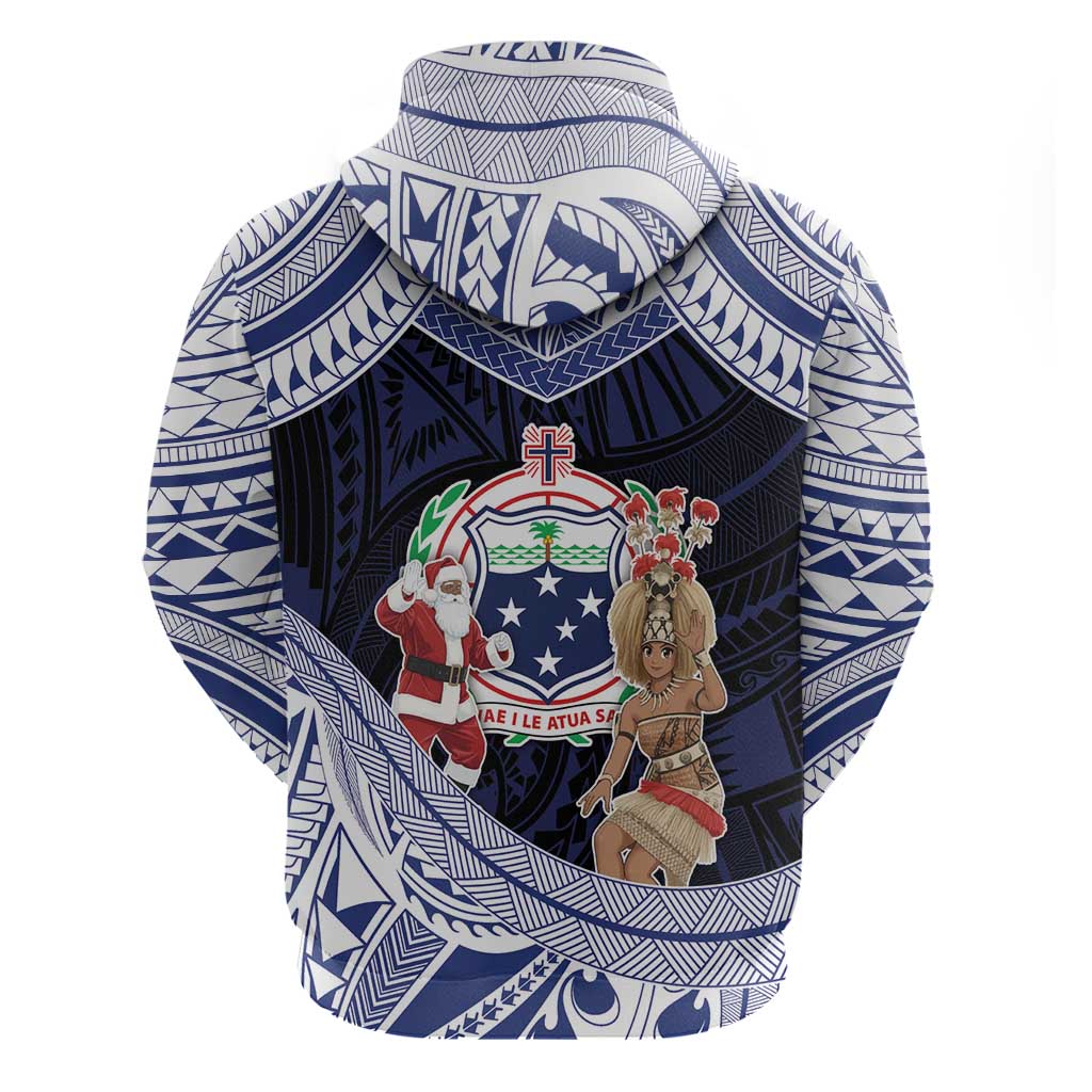Samoa Christmas Zip Hoodie Samoan Siva Dance With Santa - Polynesian Pride