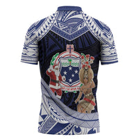 Samoa Christmas Zipper Polo Shirt Samoan Siva Dance With Santa - Polynesian Pride