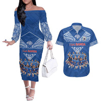 Toa Samoa Couples Matching Off The Shoulder Long Sleeve Dress and Hawaiian Shirt Samoan Warrior Spirit Rugby - Polynesian Pride