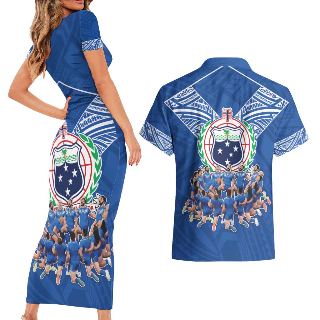 Toa Samoa Couples Matching Short Sleeve Bodycon Dress and Hawaiian Shirt Samoan Warrior Spirit Rugby - Polynesian Pride