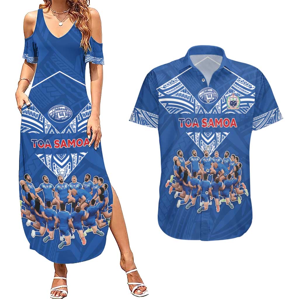 Toa Samoa Couples Matching Summer Maxi Dress and Hawaiian Shirt Samoan Warrior Spirit Rugby - Polynesian Pride