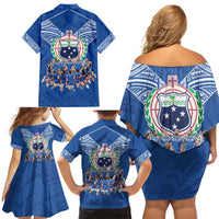 Toa Samoa Family Matching Off Shoulder Short Dress and Hawaiian Shirt Samoan Warrior Spirit Rugby - Polynesian Pride