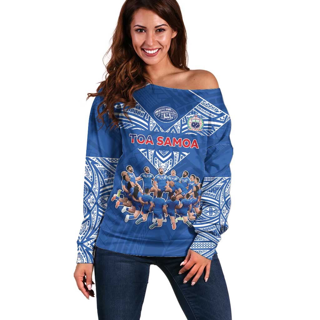 Toa Samoa Off Shoulder Sweater Samoan Warrior Spirit Rugby - Polynesian Pride