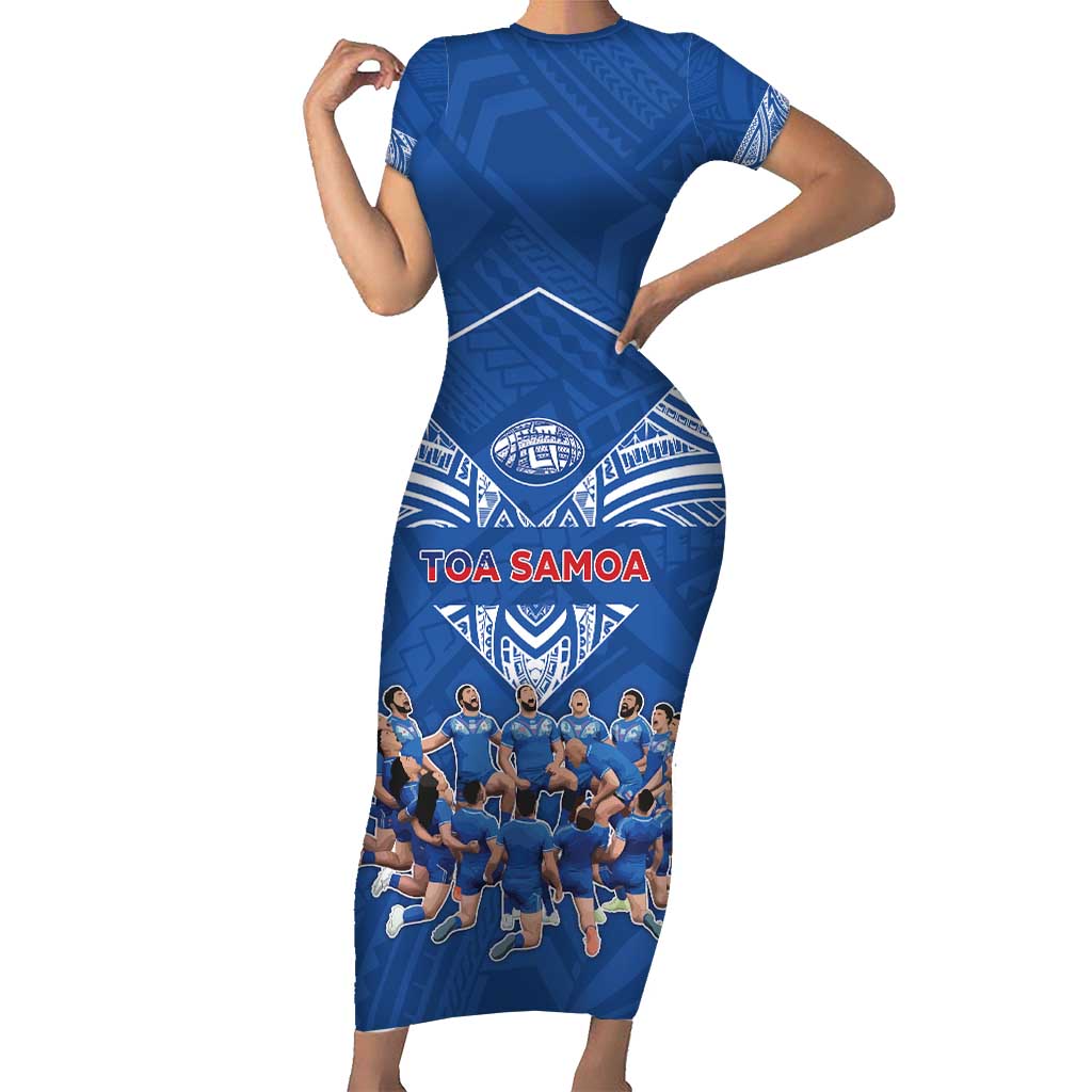 Toa Samoa Short Sleeve Bodycon Dress Samoan Warrior Spirit Rugby - Polynesian Pride