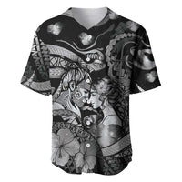 Personalised Maori Romantic Valentine Baseball Jersey The Hongi Kiss Black Galaxy