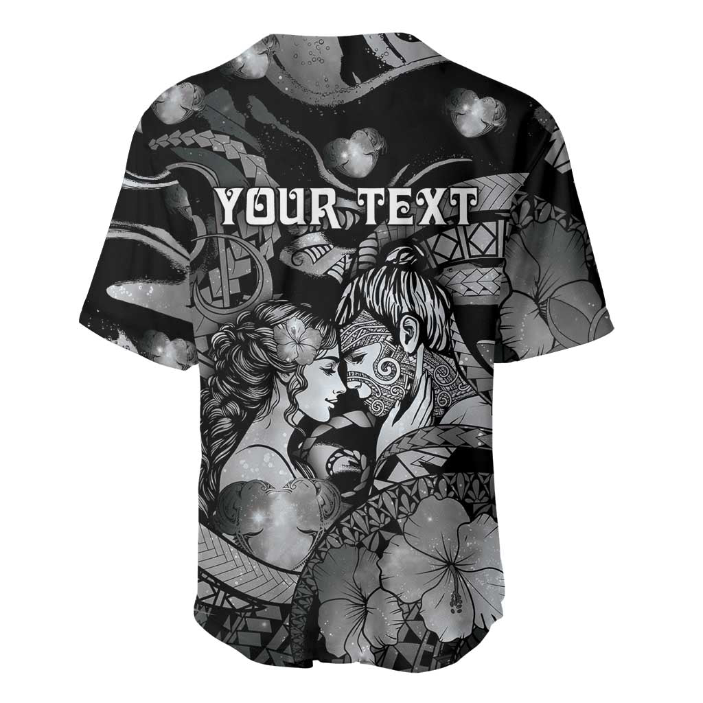 Personalised Maori Romantic Valentine Baseball Jersey The Hongi Kiss Black Galaxy
