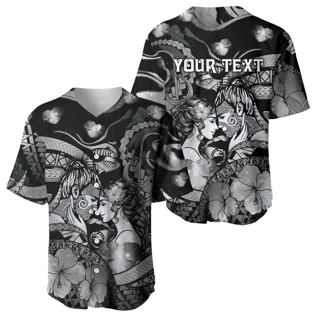 Personalised Maori Romantic Valentine Baseball Jersey The Hongi Kiss Black Galaxy