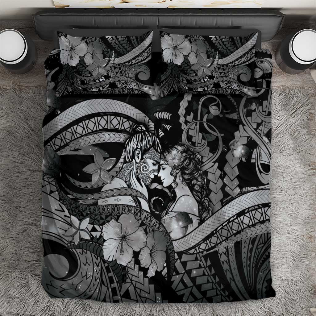 Maori Romantic Valentine Bedding Set The Hongi Kiss Black Galaxy
