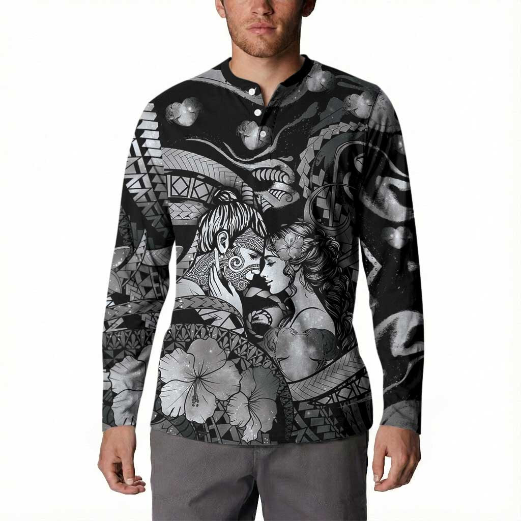 Personalised Maori Romantic Valentine Button Sweatshirt The Hongi Kiss Black Galaxy