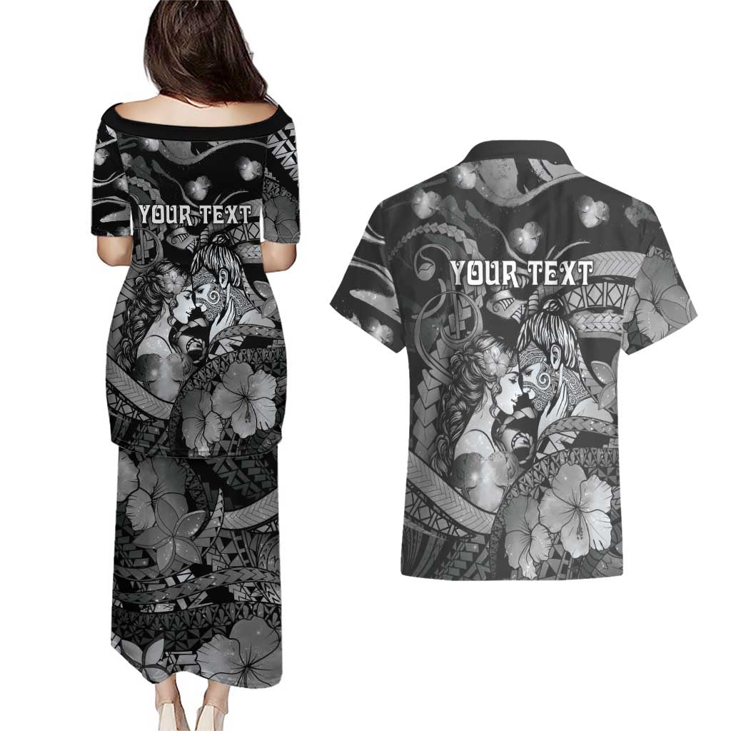 Personalised Maori Romantic Valentine Couples Matching Puletasi and Hawaiian Shirt The Hongi Kiss Black Galaxy DT05 - Polynesian Pride