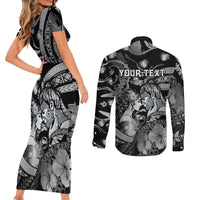 Personalised Maori Romantic Valentine Couples Matching Short Sleeve Bodycon Dress and Long Sleeve Button Shirt The Hongi Kiss Black Galaxy DT05 - Polynesian Pride