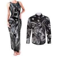 Personalised Maori Romantic Valentine Couples Matching Tank Maxi Dress and Long Sleeve Button Shirt The Hongi Kiss Black Galaxy DT05 Black - Polynesian Pride