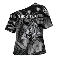 Personalised Maori Romantic Valentine Cross Shoulder Shirt The Hongi Kiss Black Galaxy
