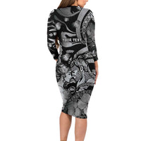Personalised Maori Romantic Valentine Family Matching Long Sleeve Bodycon Dress and Hawaiian Shirt The Hongi Kiss Black Galaxy DT05 - Polynesian Pride