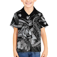 Personalised Maori Romantic Valentine Family Matching Off Shoulder Short Dress and Hawaiian Shirt The Hongi Kiss Black Galaxy DT05 Son's Shirt Black - Polynesian Pride