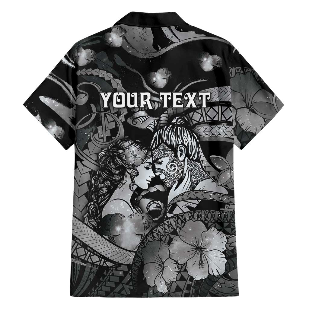 Personalised Maori Romantic Valentine Family Matching Short Sleeve Bodycon Dress and Hawaiian Shirt The Hongi Kiss Black Galaxy DT05 - Polynesian Pride