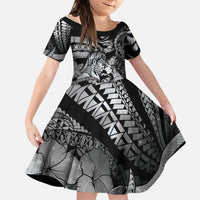 Personalised Maori Romantic Valentine Family Matching Tank Maxi Dress and Hawaiian Shirt The Hongi Kiss Black Galaxy DT05 Daughter's Dress Black - Polynesian Pride