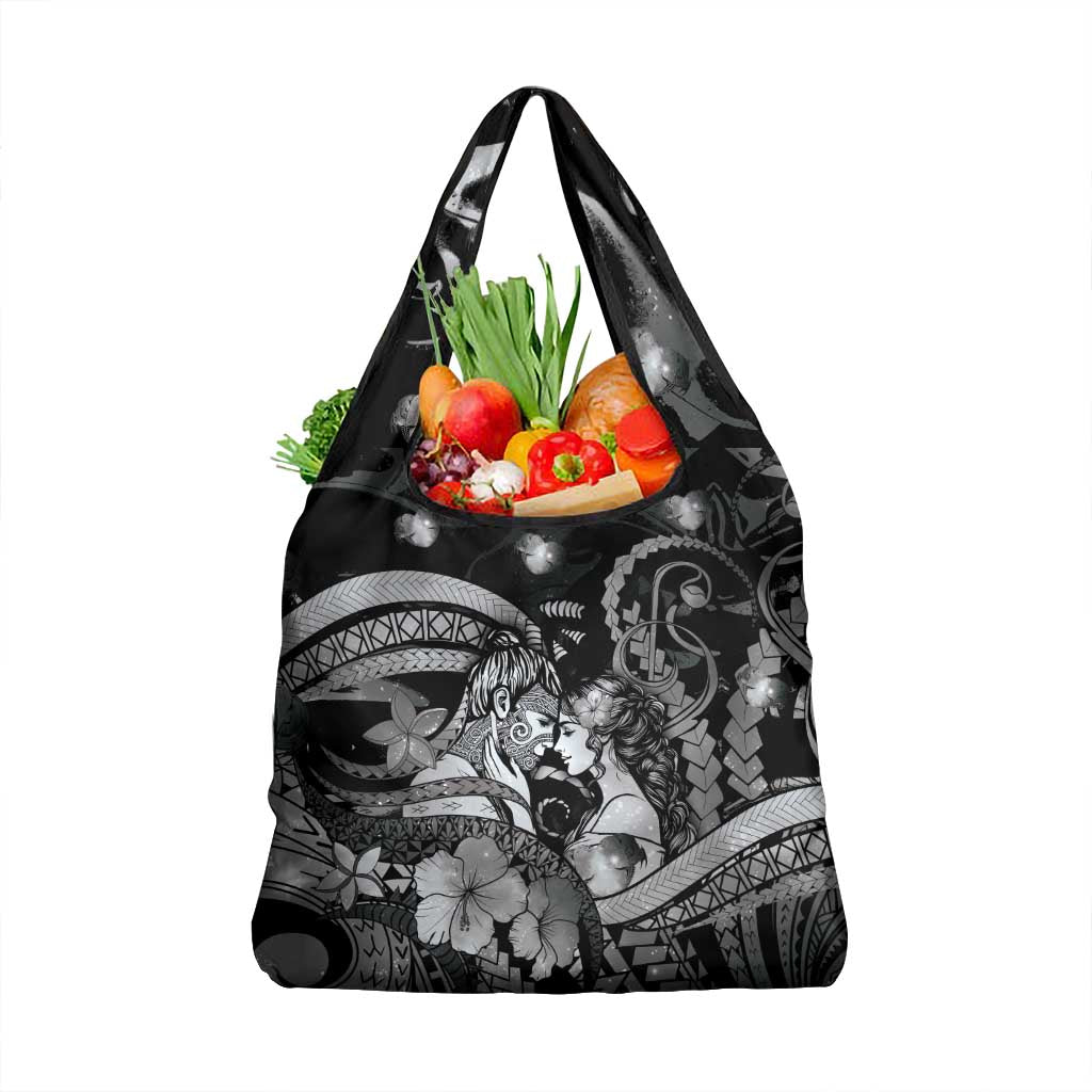 Maori Romantic Valentine Grocery Bag The Hongi Kiss Black Galaxy