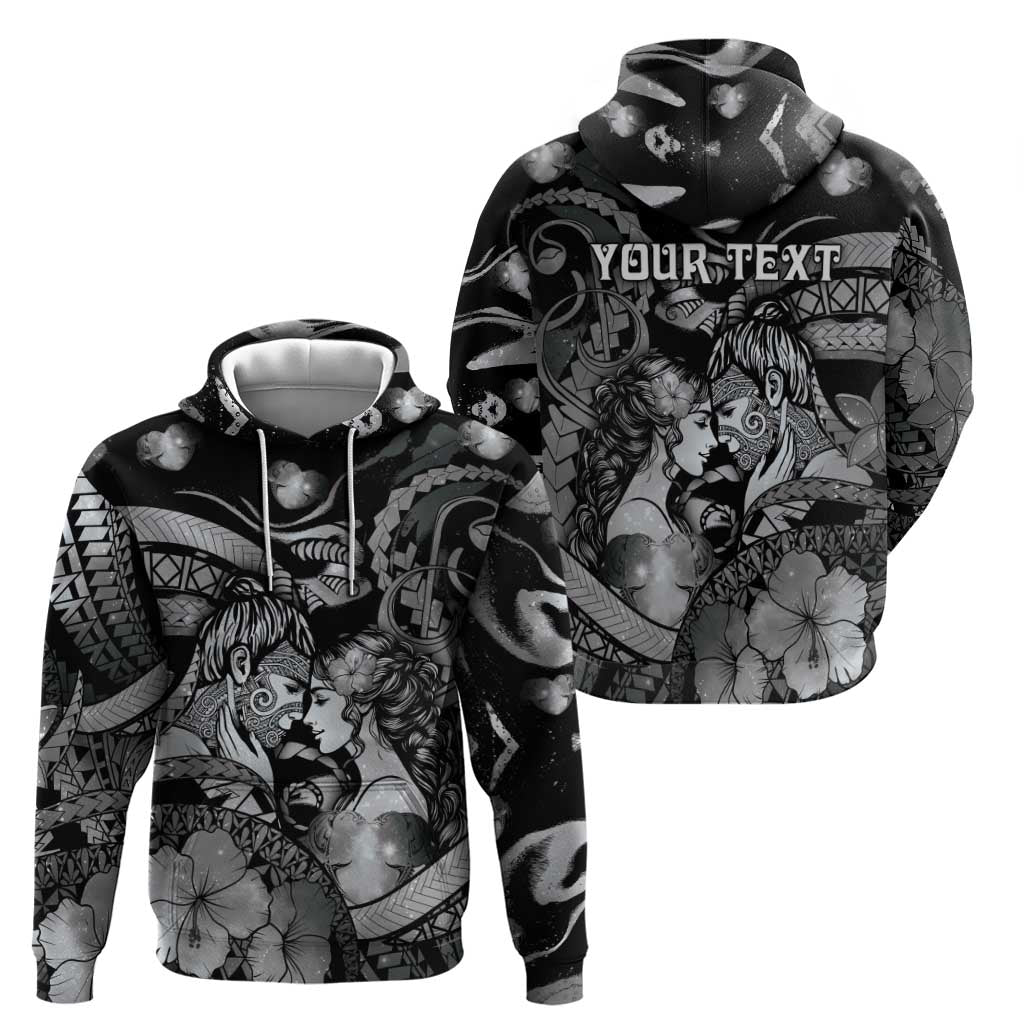 Personalised Maori Romantic Valentine Hoodie The Hongi Kiss Black Galaxy