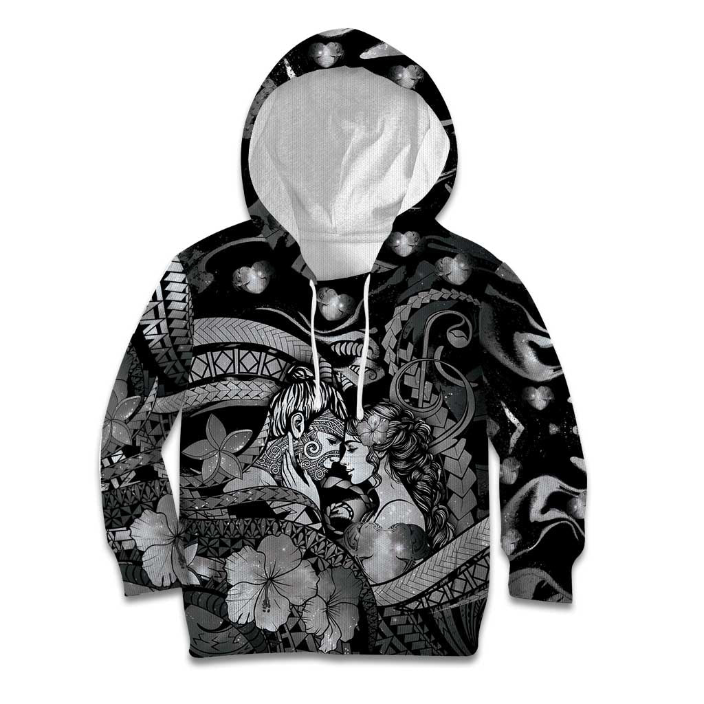Personalised Maori Romantic Valentine Kid Hoodie The Hongi Kiss Black Galaxy