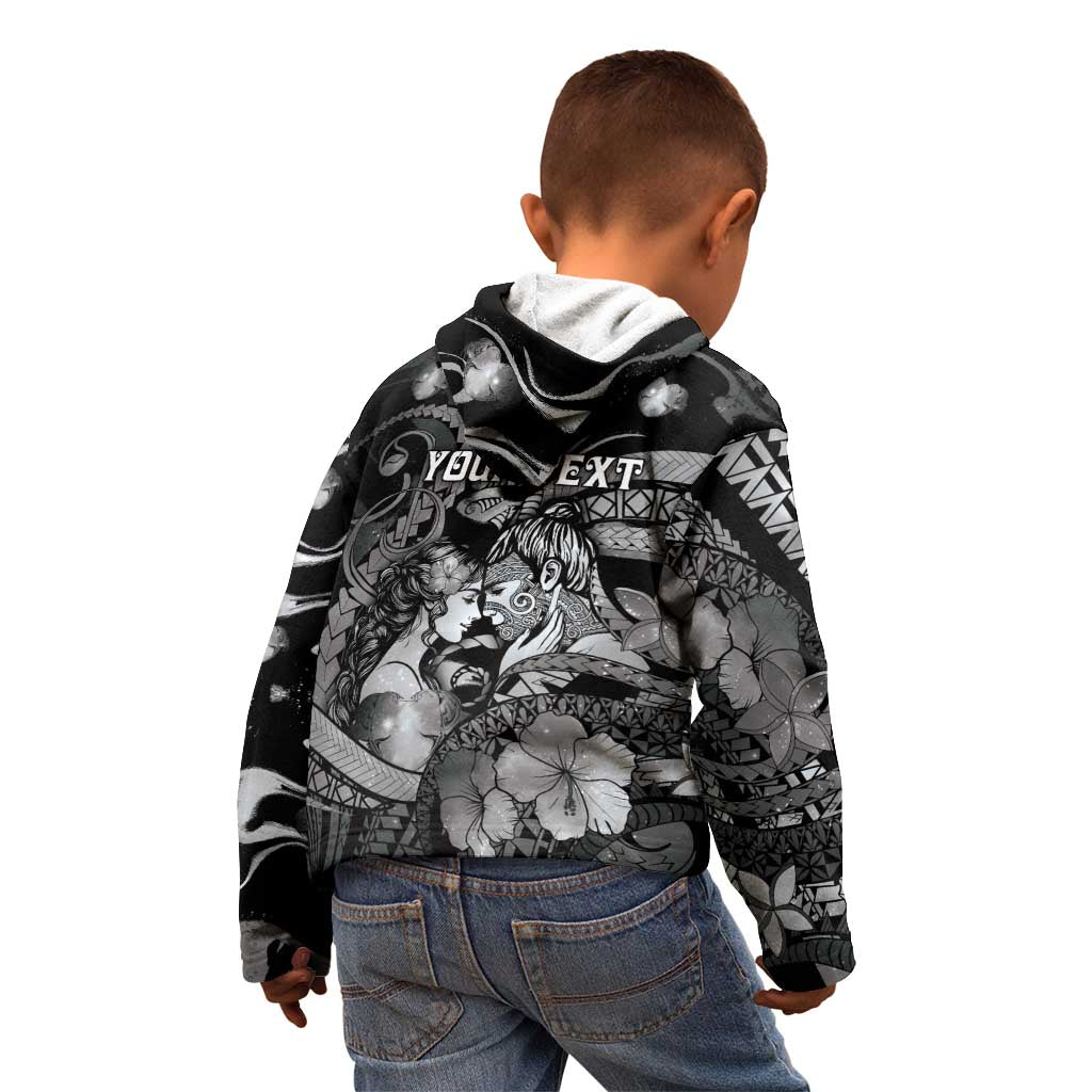 Personalised Maori Romantic Valentine Kid Hoodie The Hongi Kiss Black Galaxy