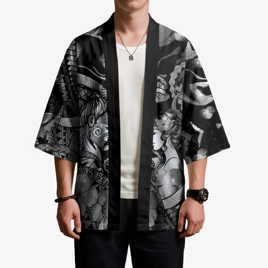 Personalised Maori Romantic Valentine Kimono The Hongi Kiss Black Galaxy