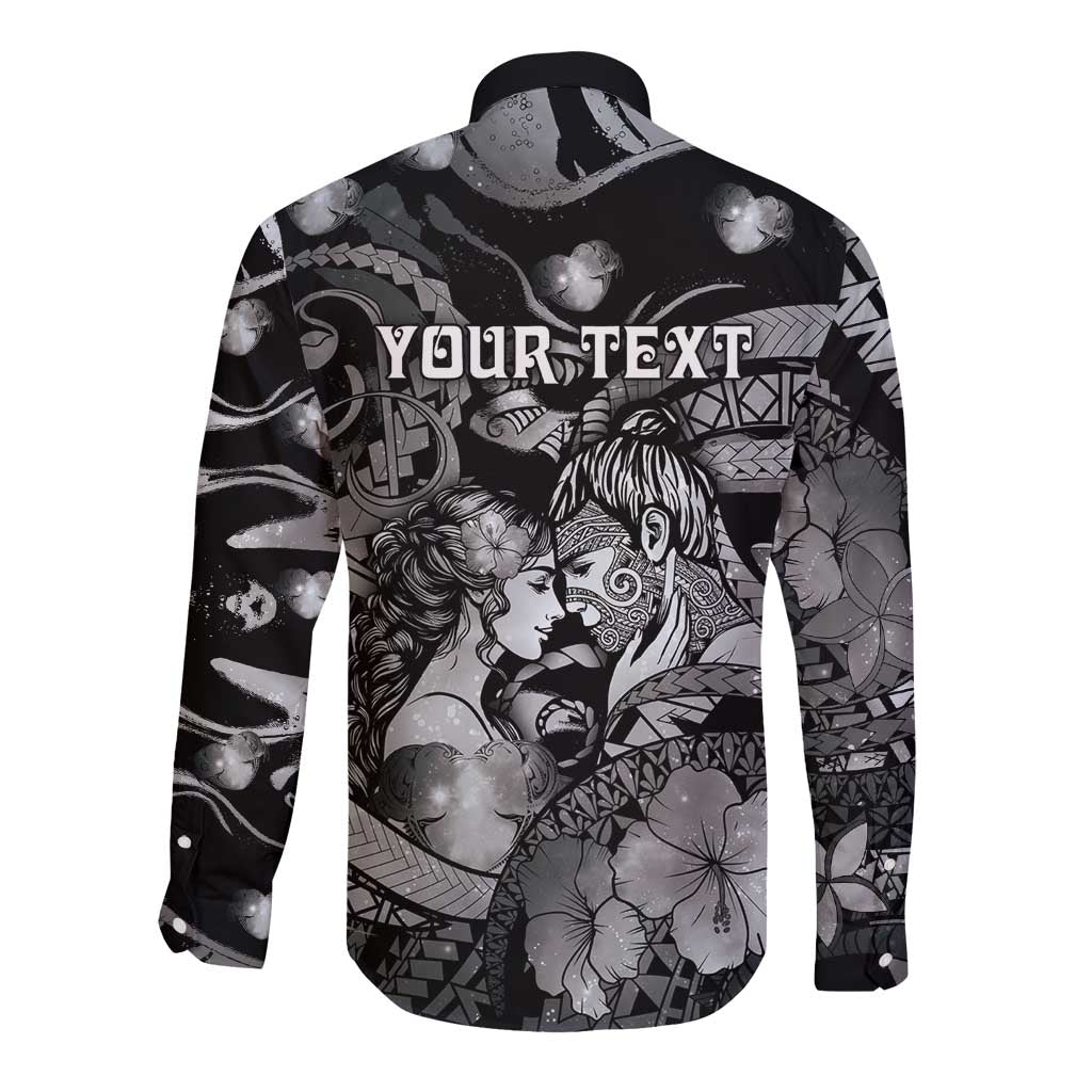 Personalised Maori Romantic Valentine Long Sleeve Button Shirt The Hongi Kiss Black Galaxy