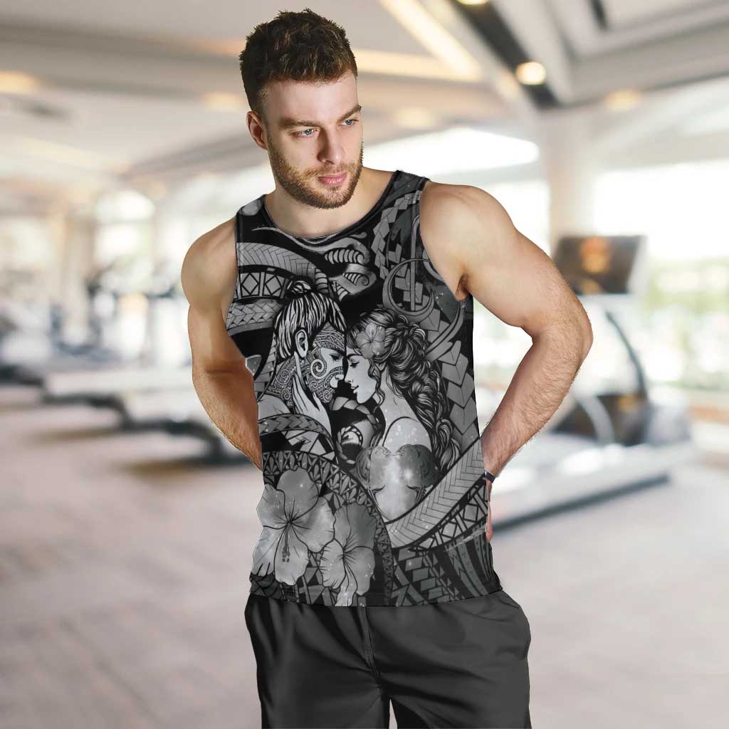 Personalised Maori Romantic Valentine Men Tank Top The Hongi Kiss Black Galaxy