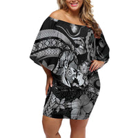 Personalised Maori Romantic Valentine Off Shoulder Short Dress The Hongi Kiss Black Galaxy