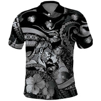 Personalised Maori Romantic Valentine Polo Shirt The Hongi Kiss Black Galaxy
