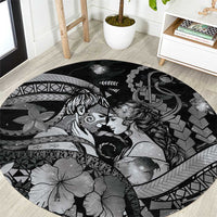 Maori Romantic Valentine Round Carpet The Hongi Kiss Black Galaxy