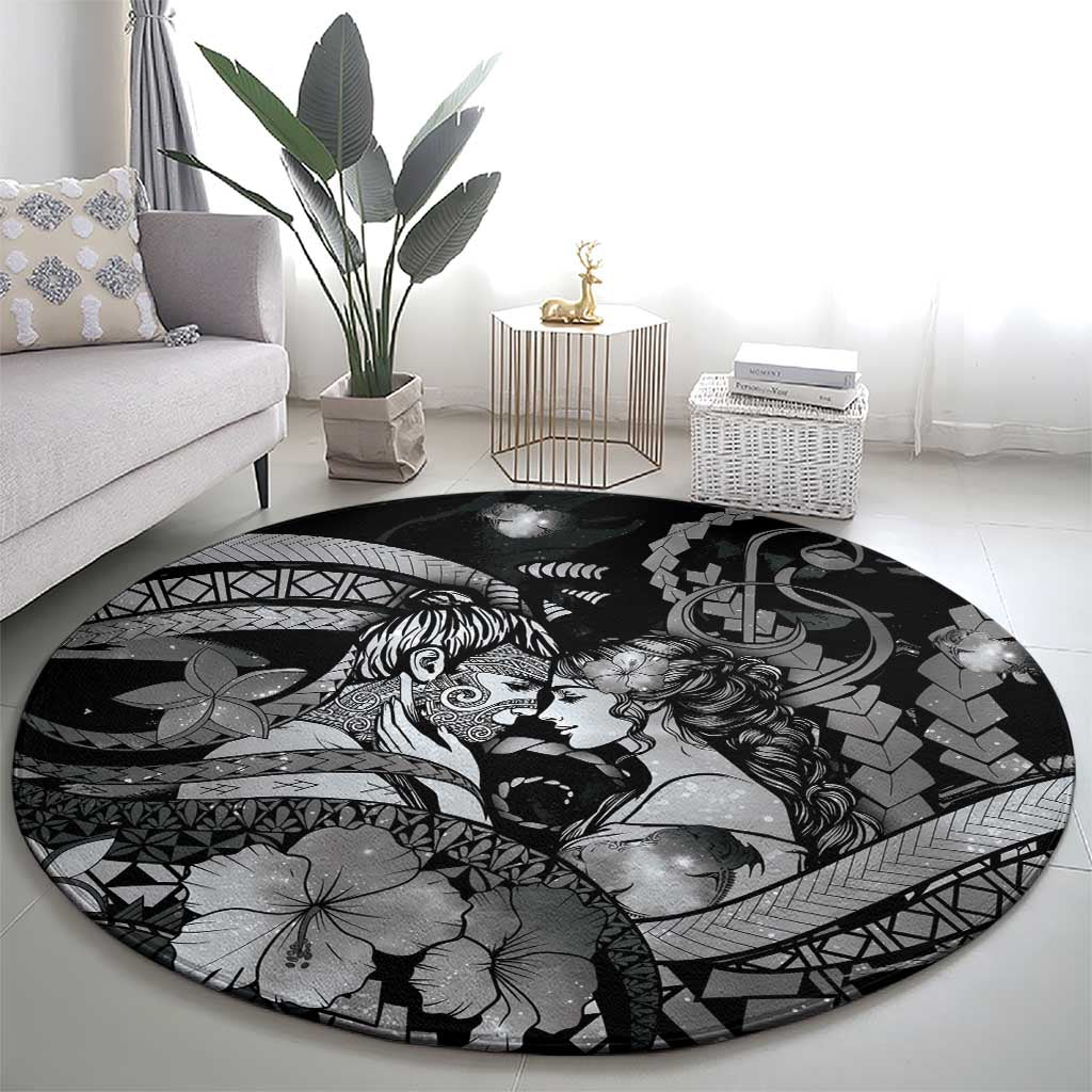 Maori Romantic Valentine Round Carpet The Hongi Kiss Black Galaxy