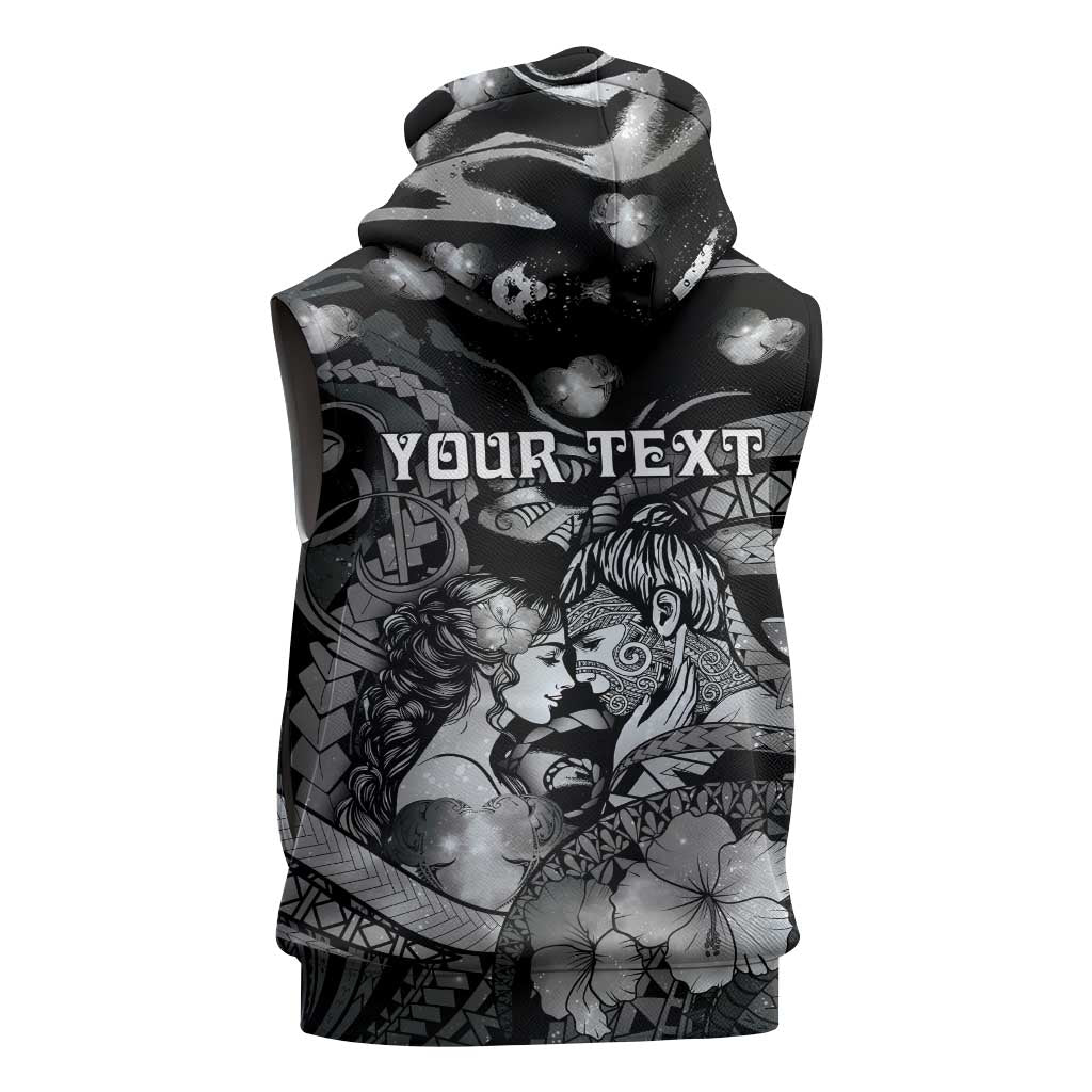 Personalised Maori Romantic Valentine Sleeveless Zip Hoodie The Hongi Kiss Black Galaxy