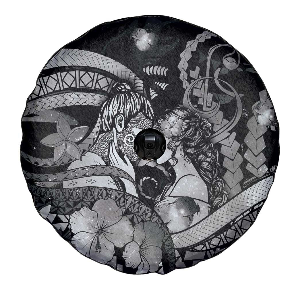 Maori Romantic Valentine Spare Tire Cover The Hongi Kiss Black Galaxy