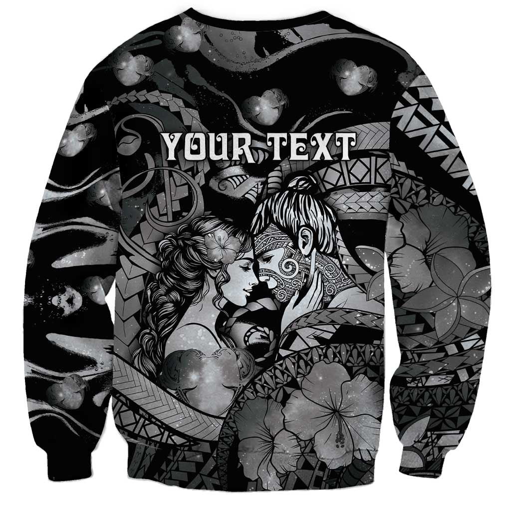Personalised Maori Romantic Valentine Sweatshirt The Hongi Kiss Black Galaxy